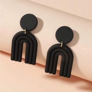Black Clay Textured Arch Drop Earrings
